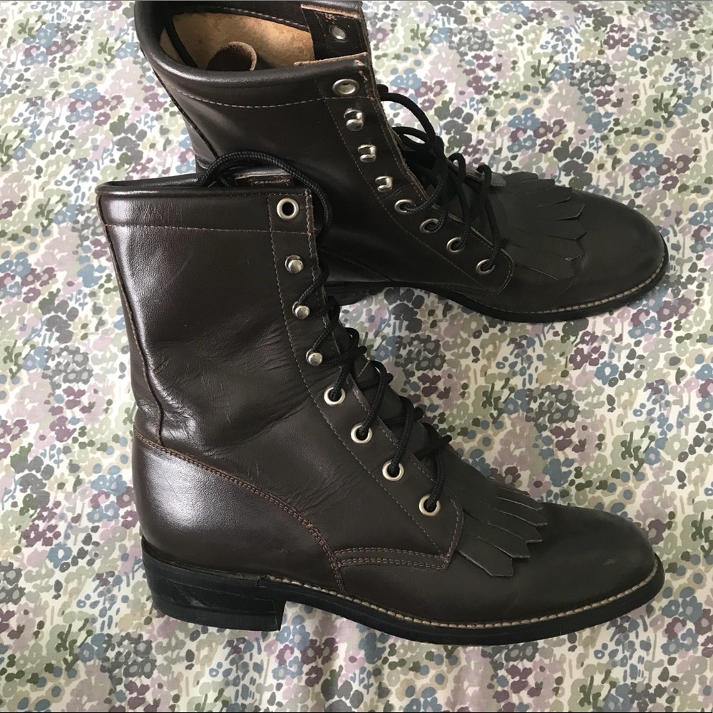 Women’s Justin Keltie Brown Leather Lace Up Boots